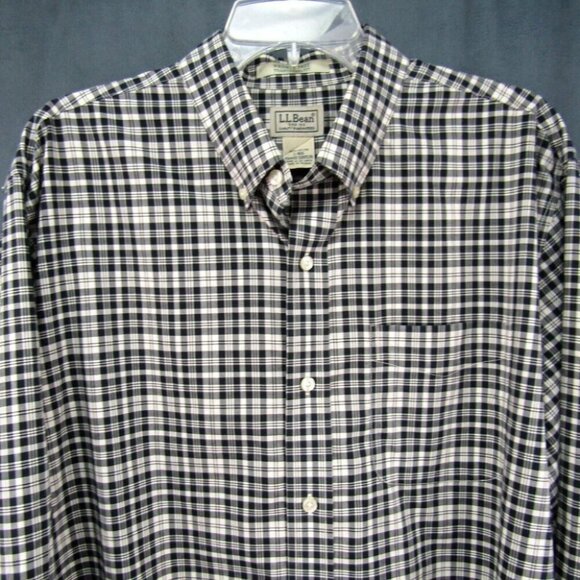LL Bean Wrinkle Free Black White Plaid Button Down Shirt Size L Traditional Fit - Picture 2 of 9